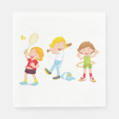 Serviette En Papier Enfants Jouant Au Sport (Devant)