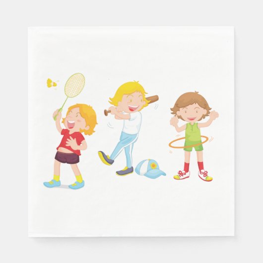 Serviette En Papier Enfants Jouant Au Sport (Devant)