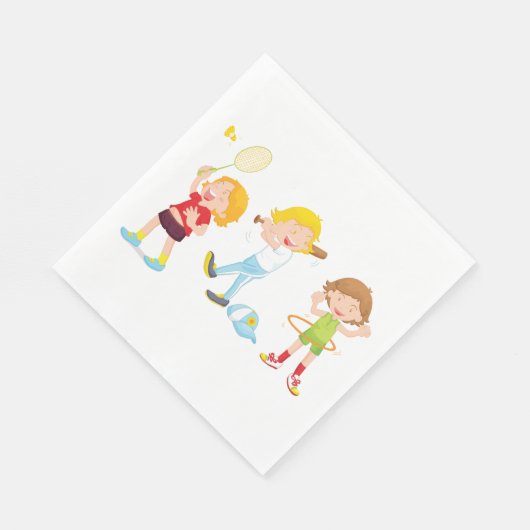 Serviette En Papier Enfants Jouant Au Sport (Coin)