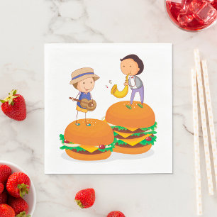 Serviette En Papier Enfants jouant de la musique sur des cheeseburgers