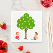 Serviette En Papier Enfants joueuses assis sous un arbre de pomme