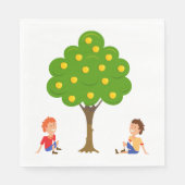 Serviette En Papier Enfants joueuses assis sous un arbre de pomme (Devant)