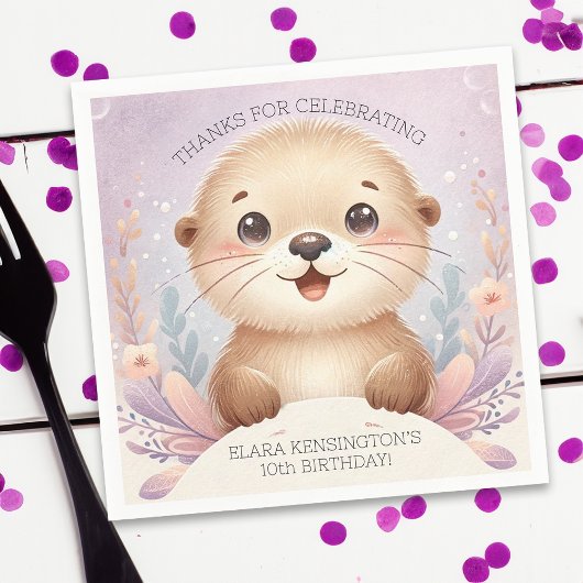 Serviette En Papier Enfants Lilac Sea Otter mignonne fête d'anniversai