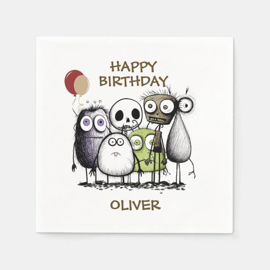 Serviette En Papier Enfants Monster Anniversaire (Devant)