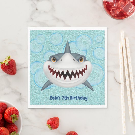Serviette En Papier Enfants Shark Aqua Parties scintillant Anniversair (En situation)
