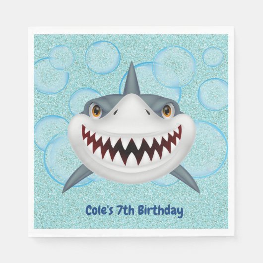 Serviette En Papier Enfants Shark Aqua Parties scintillant Anniversair (Devant)