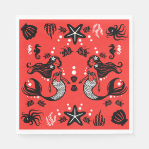Serviette En Papier Enfants Sirènes rouge rose