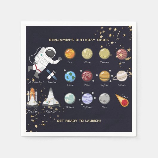 Serviette En Papier Enfants Système solaire Astronaut Monogramme Anniv (Devant)