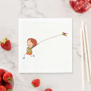 Serviette En Papier Enfants volant un cerf-volant Enfance heureuse