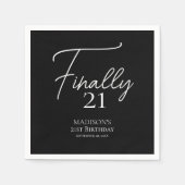 Serviette En Papier Enfin 21 Noir & Blanc 21e anniversaire (Devant)