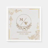 Serviette En Papier Engraving Golden Floral Mariage (Devant)