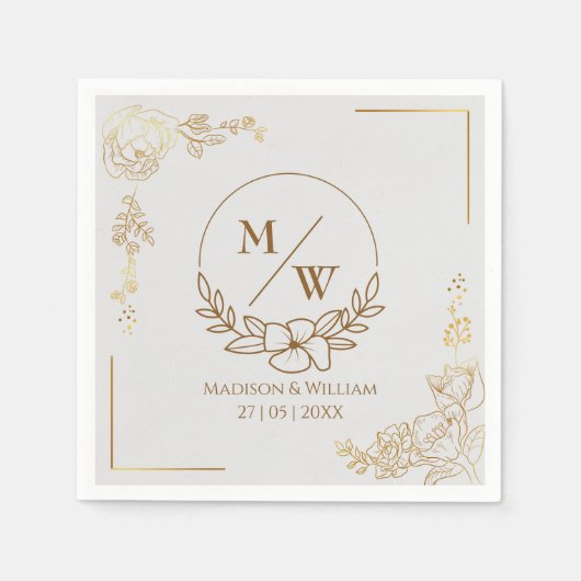 Serviette En Papier Engraving Golden Floral Mariage (Devant)