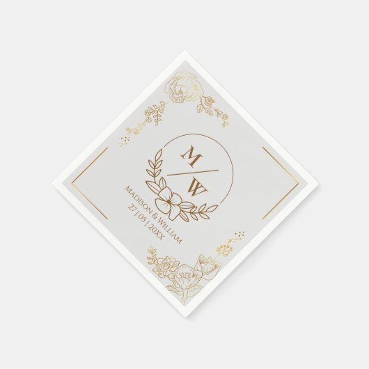 Serviette En Papier Engraving Golden Floral Mariage (Coin)