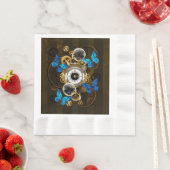 Serviette En Papier Engrenages à vapeur et papillons bleus (En situation)