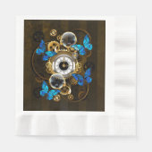 Serviette En Papier Engrenages à vapeur et papillons bleus (Devant)