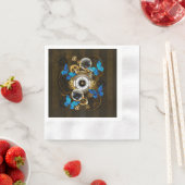Serviette En Papier Engrenages à vapeur et papillons bleus (En situation)