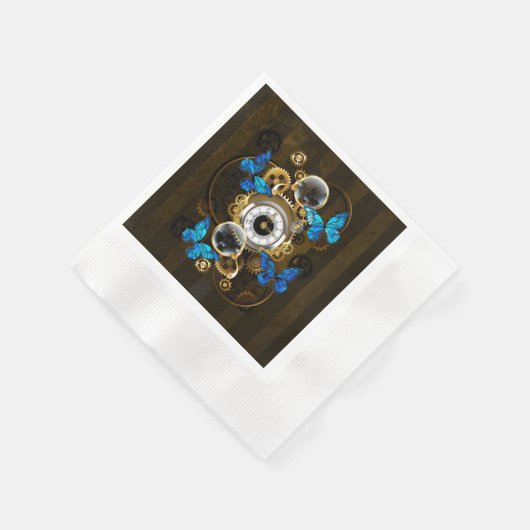 Serviette En Papier Engrenages à vapeur et papillons bleus (Coin)