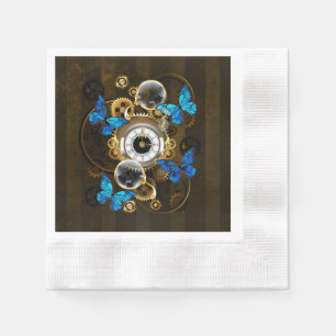 Serviette En Papier Engrenages à vapeur et papillons bleus