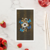Serviette En Papier Engrenages à vapeur et papillons bleus (En situation)