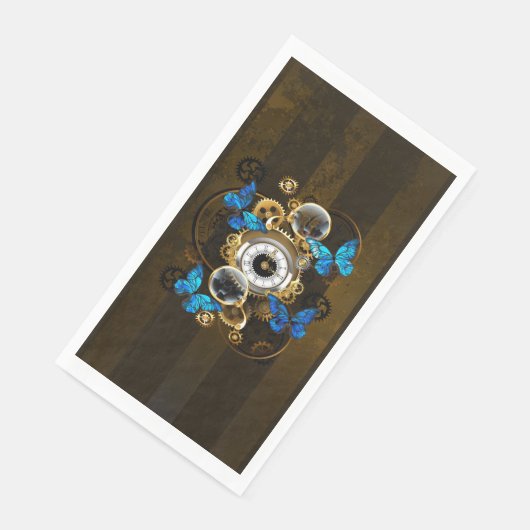 Serviette En Papier Engrenages à vapeur et papillons bleus (Coin)