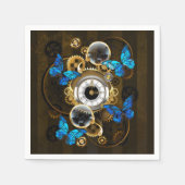 Serviette En Papier Engrenages à vapeur et papillons bleus (Devant)