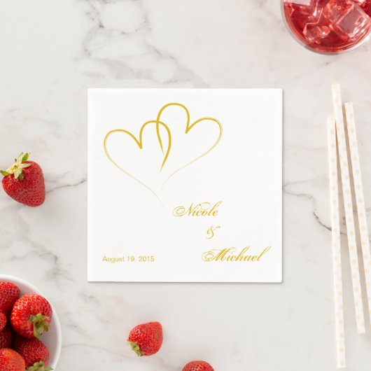 Serviette En Papier Enregistrer la date - Deux coeurs entrelacés (En situation)