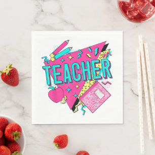 Serviette En Papier Enseignant Rétro Coloré Années 90 Retour à l'École
