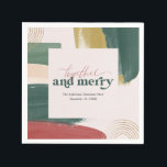 Serviette En Papier Ensemble & Joyeux | Serviettes de Noël modernes<br><div class="desc">Avec de belles touches de pinceau abstraites encadrant votre choix de personnalisation. La palette de couleurs moderne et les accents d'or rendent ce design vintage avec une touche moderne. Les tons terre classiques de tonalité cuivre et vert foncé sont parfaits pour les vacances. Noël est à festoyer, et les prochaines...</div>