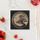 Serviette En Papier Enso Zen Circle et Bonsai Tree Gold (En situation)