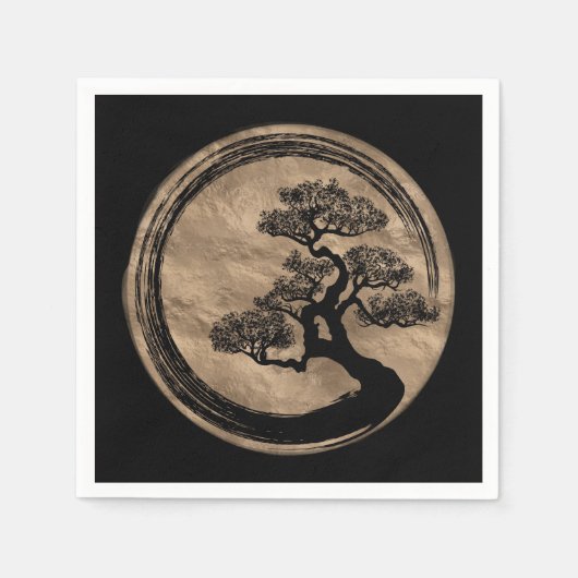 Serviette En Papier Enso Zen Circle et Bonsai Tree Gold (Devant)