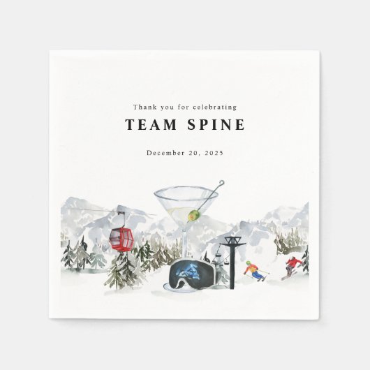 Serviette En Papier Enterrement de vie de jeune fille Ski Aquarelle Go (Devant)