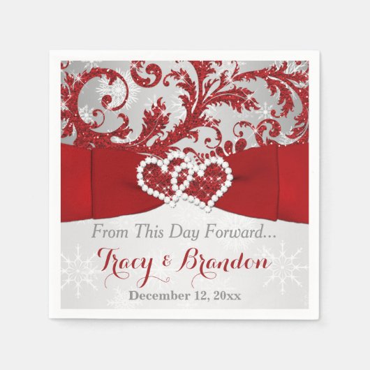 Serviette En Papier Enveloppé dans l'amour Coeurs joints Mariage servi (Devant)