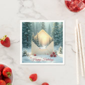 Serviette En Papier Enveloppe Joyeuses Vacances Forêt d'hiver (En situation)