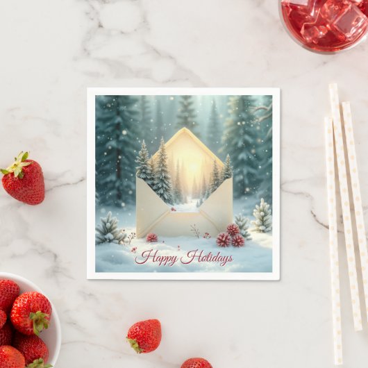 Serviette En Papier Enveloppe Joyeuses Vacances Forêt d'hiver (En situation)