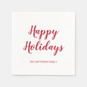 Serviette En Papier Épais Rouge moderne Script Joyeux vacances Noël (Devant)
