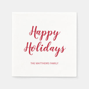 Serviette En Papier Épais Rouge moderne Script Joyeux vacances Noël