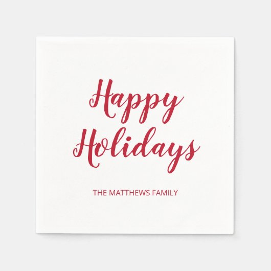 Serviette En Papier Épais Rouge moderne Script Joyeux vacances Noël (Devant)