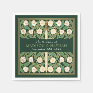 Serviette En Papier Épée florale médiévale royale verte pour mariage
