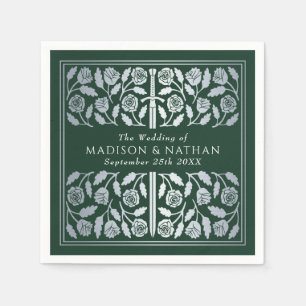 Serviette En Papier Épée Royale Médiévale Argentée Verte de Mariage