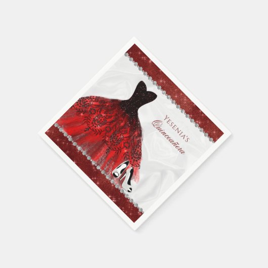 Serviette En Papier Éperche en diamant rouge Glam Quinceañera (Coin)