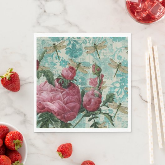 Serviette En Papier Ephémère de libellule rose (En situation)