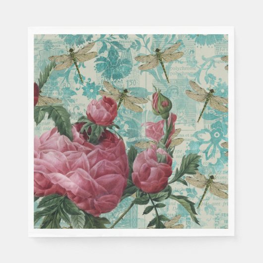 Serviette En Papier Ephémère de libellule rose (Devant)