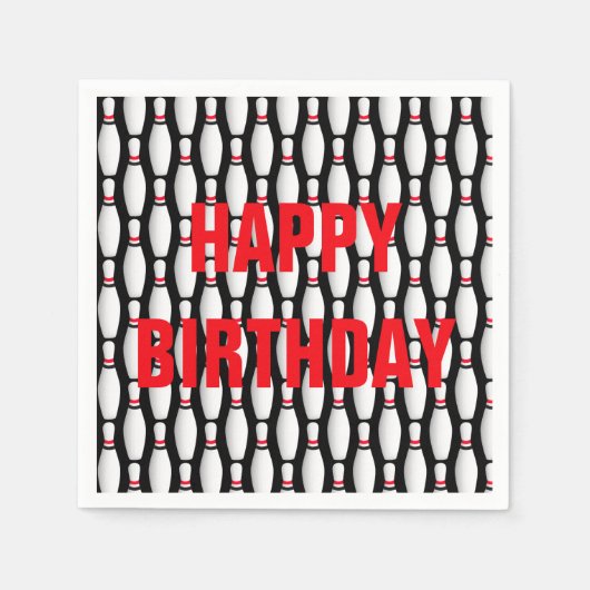 Serviette En Papier épingles de bowling d'anniversaire sur noir (Devant)
