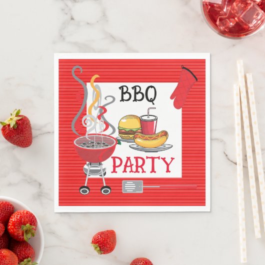 Serviette En Papier Épinglette rouge rayée pour fête BBQ (En situation)