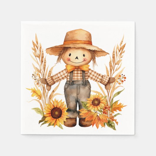 Serviette En Papier Épouvantail d'automne lunaire, tournesols, congé d (Devant)