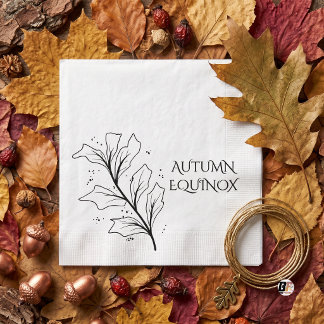 Serviette En Papier Équinoxe d'Automne Minimal Feuille Esquisse Noir