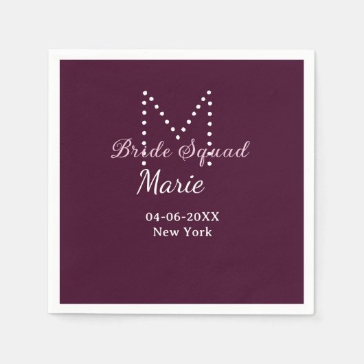 Serviette En Papier Équipe de la mariée ajoutez nom monogramme demoise (Devant)