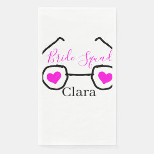 Serviette En Papier Équipe de mariée lunettes de cœur rose noir demois