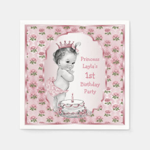 Serviette En Papier Ęr rose vintage de gâteau d'anniversaire de