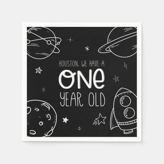 Serviette En Papier Espace 1er Anniversaire - Houston Un An Vieux - Na (Devant)